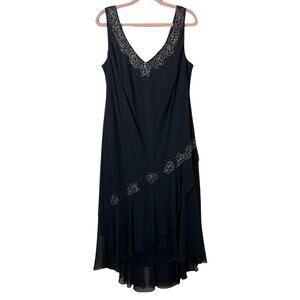 Vintage Y2K 90s Prom Dress Womens 18W Black Fairy Whimsigoth Gothic Beaded Midi